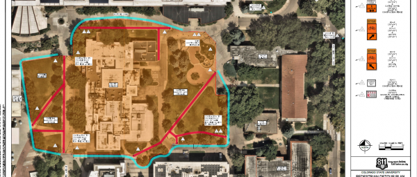 The site around the Glover Building is closed for construction. The majority of the Water Plaza area to the east of the building is closed. The pedestrian path to the west of the Wagar Buidling will be open and the pedestrian path on the south side of the Water Plaza, north of the Michael Smith Natural Resources Building and the Computer Sciences Building will remain open. Isotope Drive between the Glover Building and the Engineering Building will remain open. The portion of the Center Avenue Mall immediately west of the Glover Building will be closed. Pedestrians can use the walkway on the east side of the Lorry Student Center.
