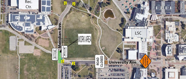 Meridian Avenue closed from Hughes Way north to Plum Street. University Avenue closed near Hartshorn.