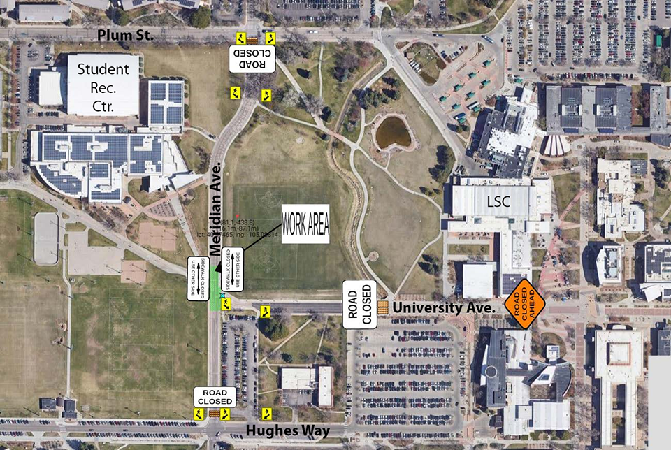Meridian Avenue closed from Hughes Way north to Plum Street. University Avenue closed near Hartshorn.