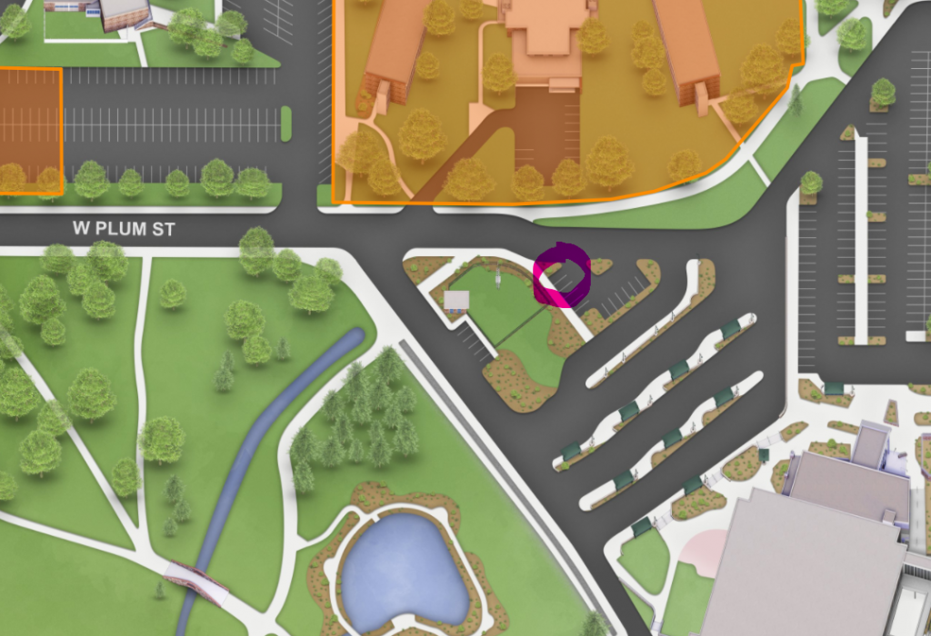 This map shows the 3 parking spaces northeast of the weather station as closed during this time.