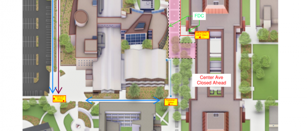 Center Avenue Mall closed west of the Clark Building - the area from University Avenue Mall south to B-Wing/Ann Gill Hall
