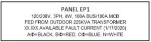 Example of Electrical Panel Label