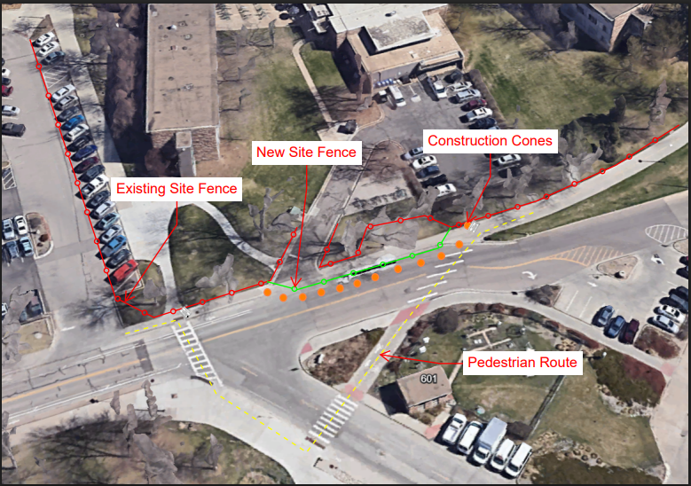 Sidewalk, shoulder and bike lane closed along north side of Plum Street from Allison Hall west to Parking Lot 165. Follow detour signs.