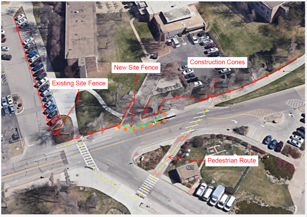Sidewalk, shoulder and bike lane closed along north side of Plum Street from Allison Hall west to Parking Lot 165. Follow detour signs.